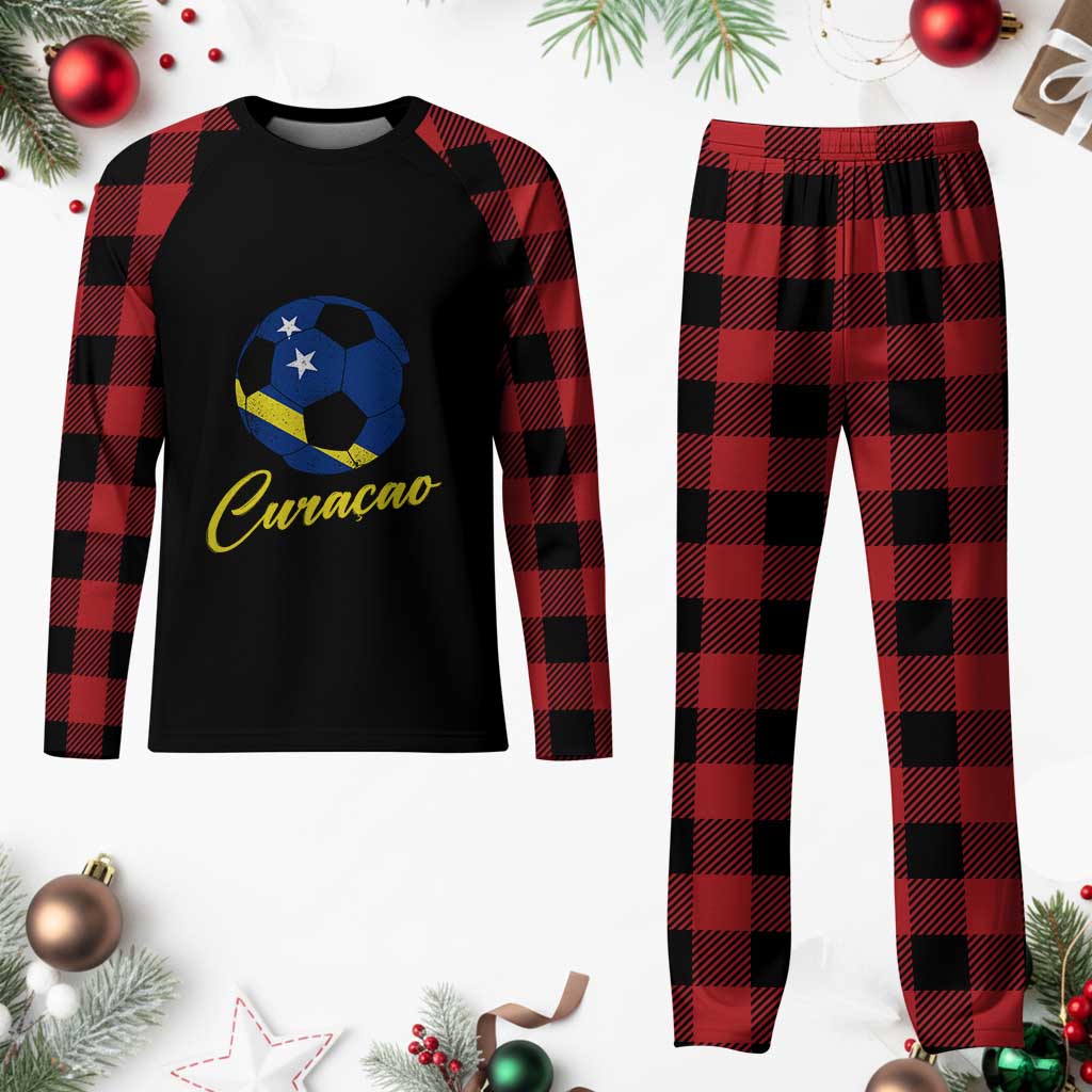 Curaçao Soccer Fans Distressed Flag Plaid Pajama Set Football Heritage Pride Support