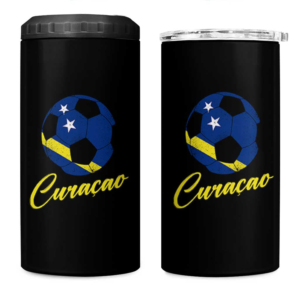 Curaçao Soccer Fans Distressed Flag 4 in 1 Can Cooler Tumbler Football Heritage Pride Support