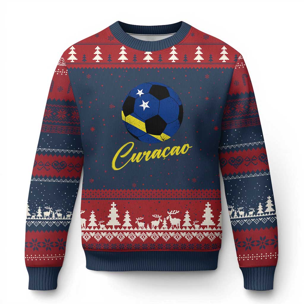 Curaçao Soccer Fans Distressed Flag Ugly Christmas Sweater Football Heritage Pride Support
