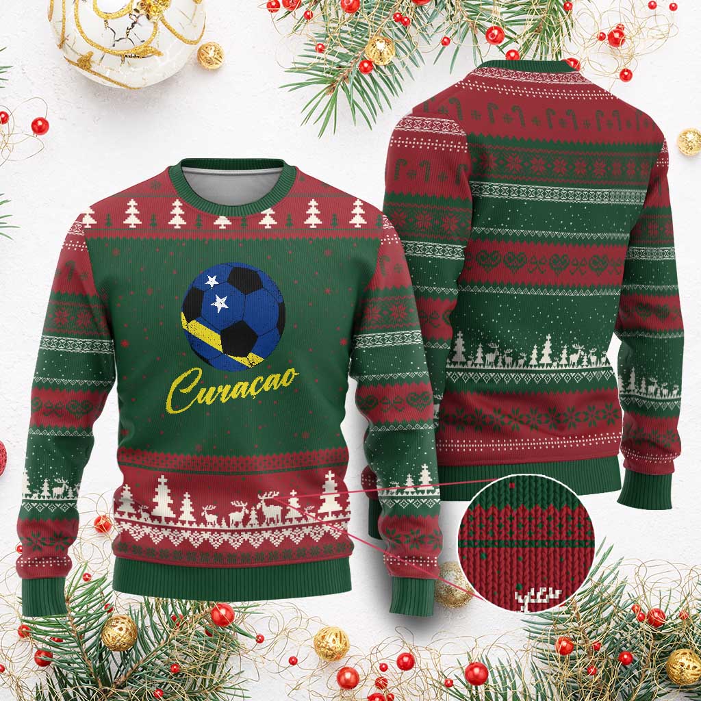 Curaçao Soccer Fans Distressed Flag Ugly Christmas Sweater Football Heritage Pride Support