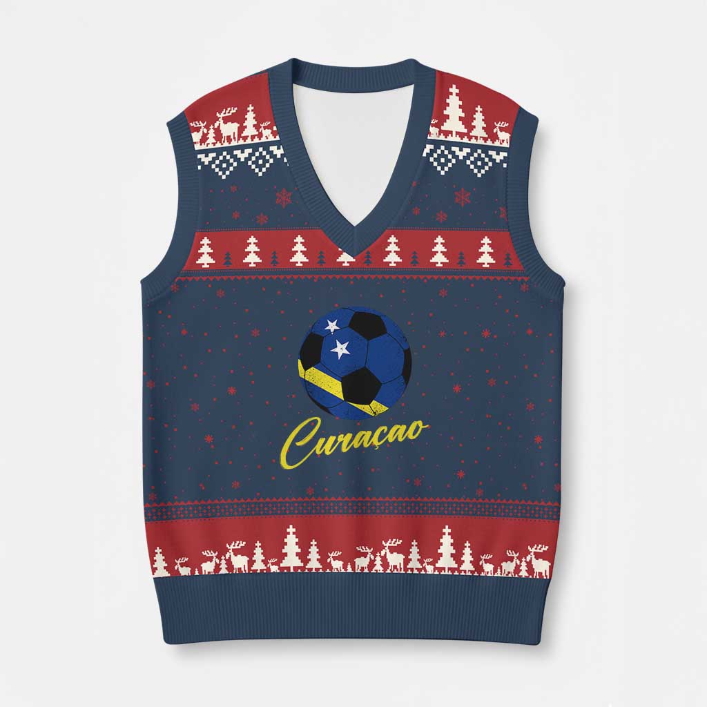Curaçao Soccer Fans Distressed Flag V-Neck Knit Sweater Vest Football Heritage Pride Support