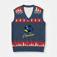 Curaçao Soccer Fans Distressed Flag V-Neck Knit Sweater Vest Football Heritage Pride Support