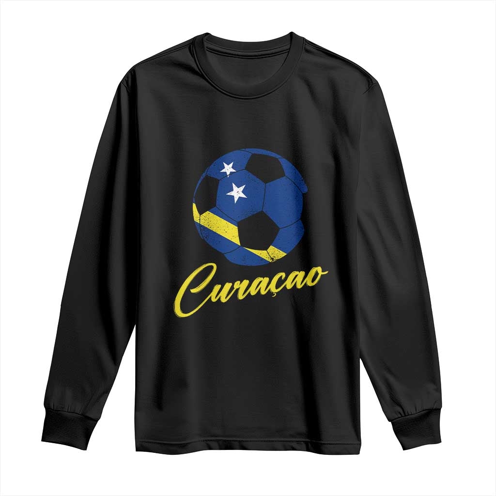 Curaçao Soccer Fans Distressed Flag Long Sleeve Shirt Football Heritage Pride Support