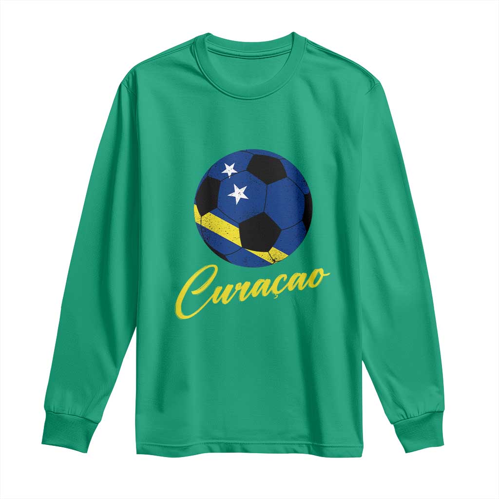 Curaçao Soccer Fans Distressed Flag Long Sleeve Shirt Football Heritage Pride Support