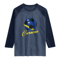 Curaçao Soccer Fans Distressed Flag Raglan Shirt Football Heritage Pride Support
