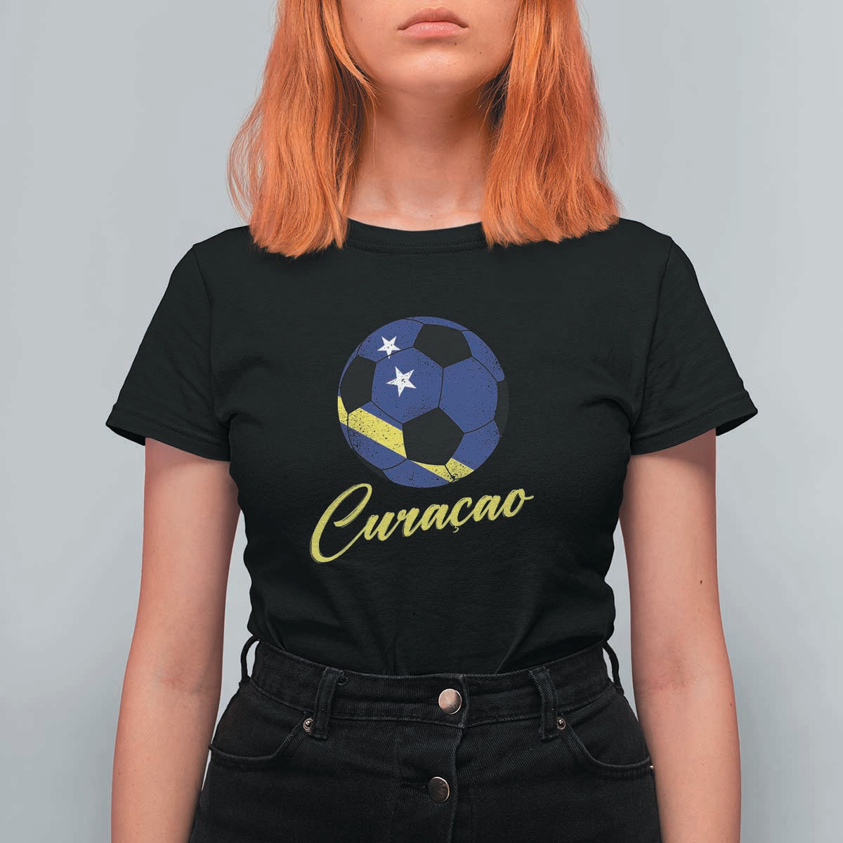 Curaçao Soccer Fans Distressed Flag T Shirt For Women Football Heritage Pride Support