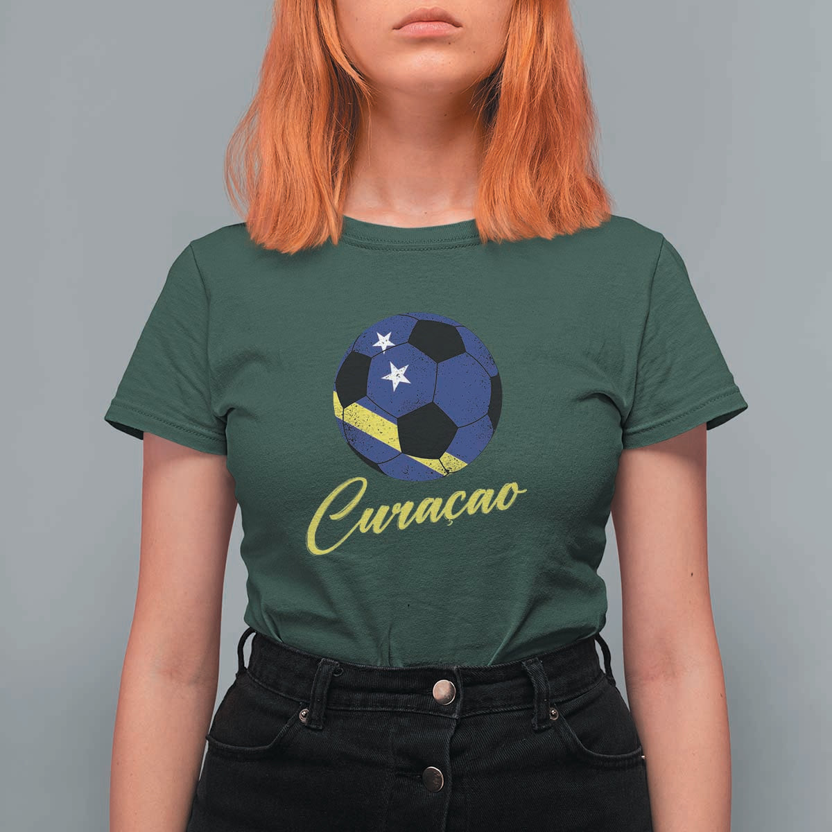 Curaçao Soccer Fans Distressed Flag T Shirt For Women Football Heritage Pride Support