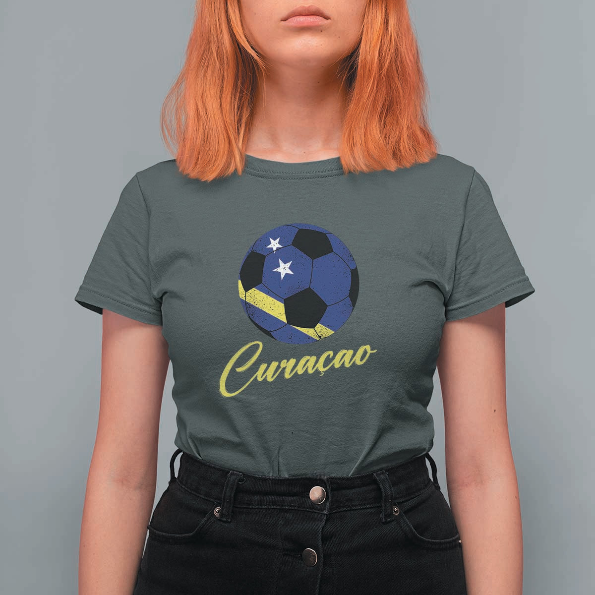 Curaçao Soccer Fans Distressed Flag T Shirt For Women Football Heritage Pride Support