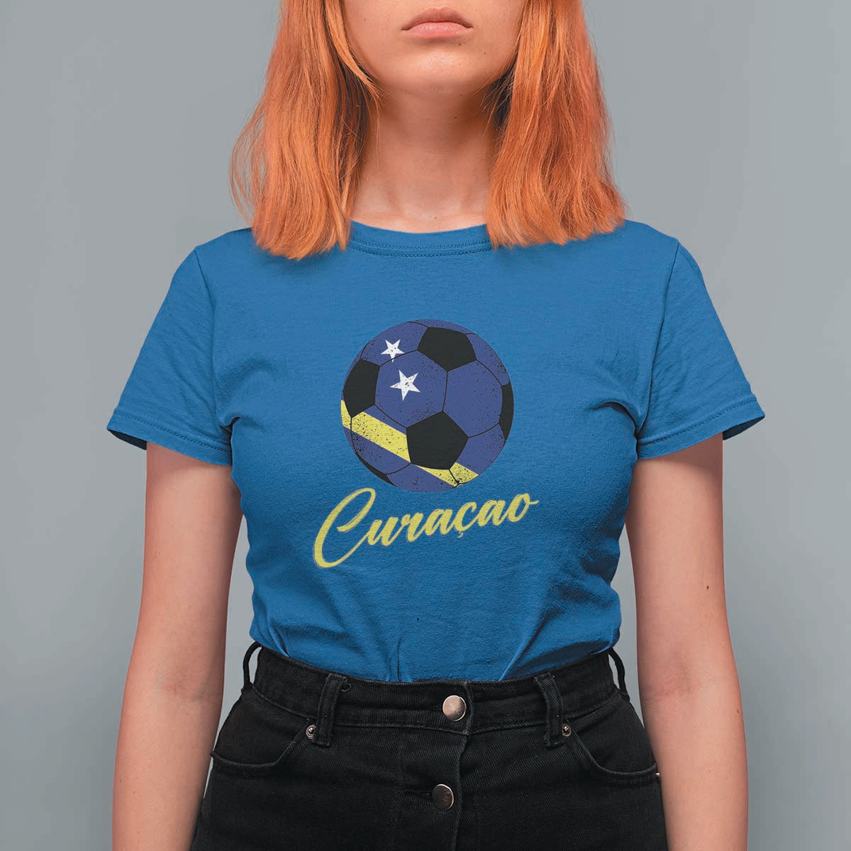 Curaçao Soccer Fans Distressed Flag T Shirt For Women Football Heritage Pride Support