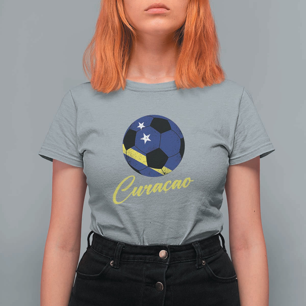 Curaçao Soccer Fans Distressed Flag T Shirt For Women Football Heritage Pride Support