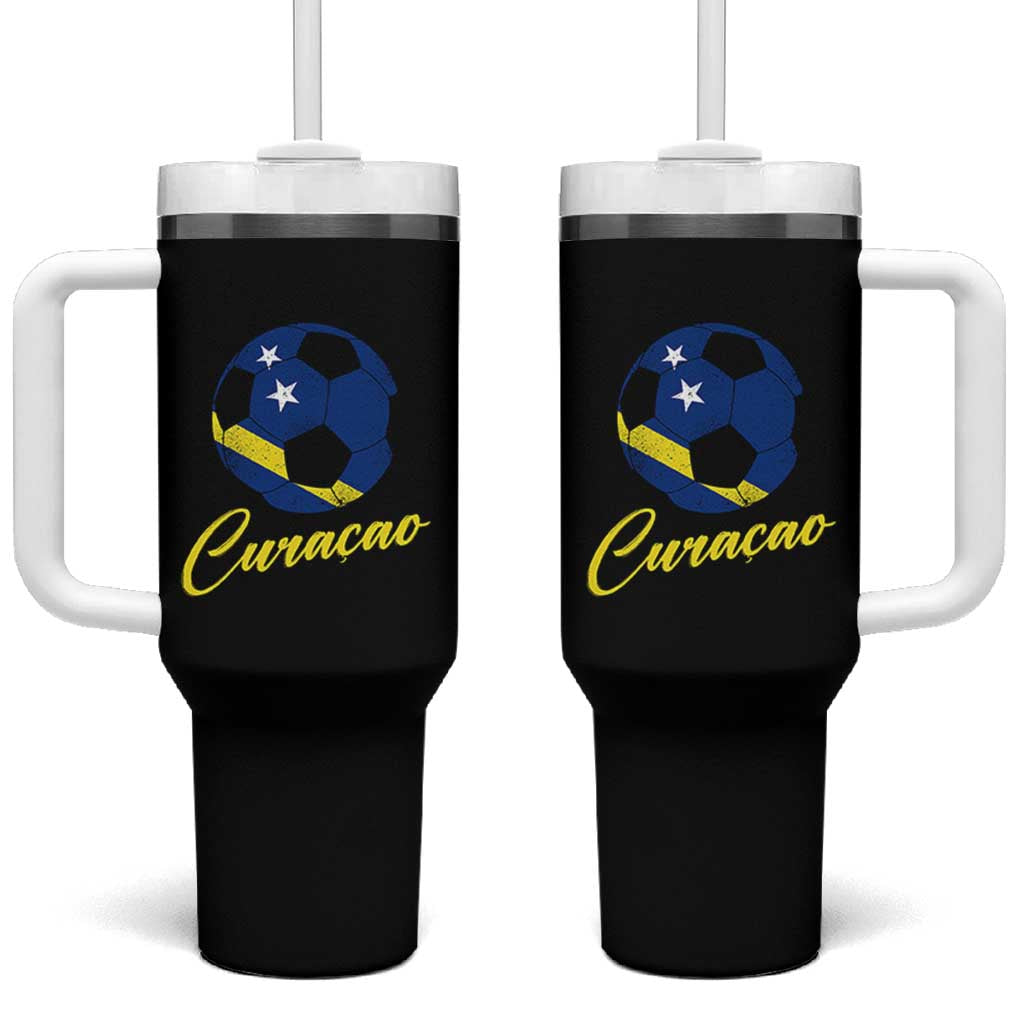 Curaçao Soccer Fans Distressed Flag Tumbler With Handle Football Heritage Pride Support