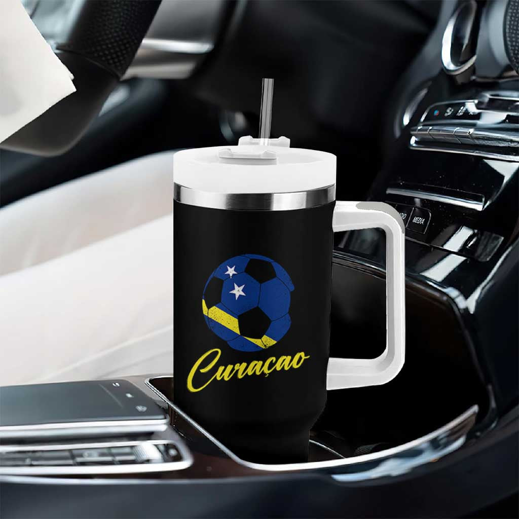 Curaçao Soccer Fans Distressed Flag Tumbler With Handle Football Heritage Pride Support