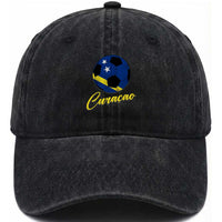 Curaçao Soccer Fans Distressed Flag Washed Cotton Baseball Cap Football Heritage Pride Support