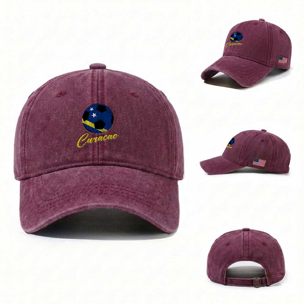 Curaçao Soccer Fans Distressed Flag Washed Cotton Baseball Cap Football Heritage Pride Support