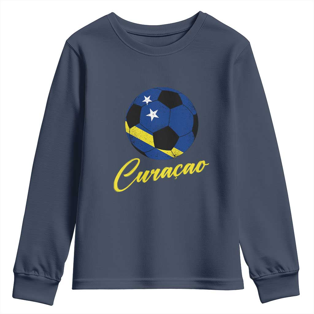 Curaçao Soccer Fans Distressed Flag Youth Sweatshirt Football Heritage Pride Support