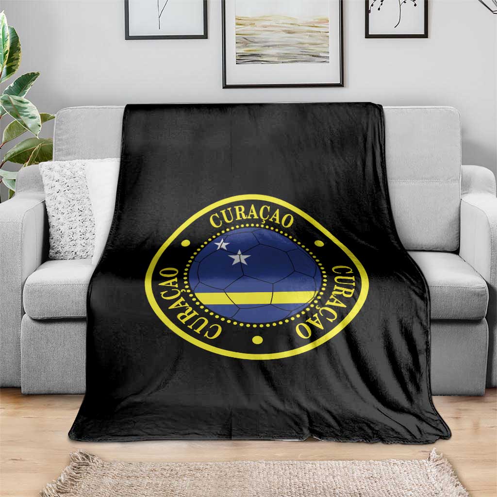 Curaçao Football Pride Circular Crest Vintage Throw Blanket Curacao Flag Soccer Fans Graphic