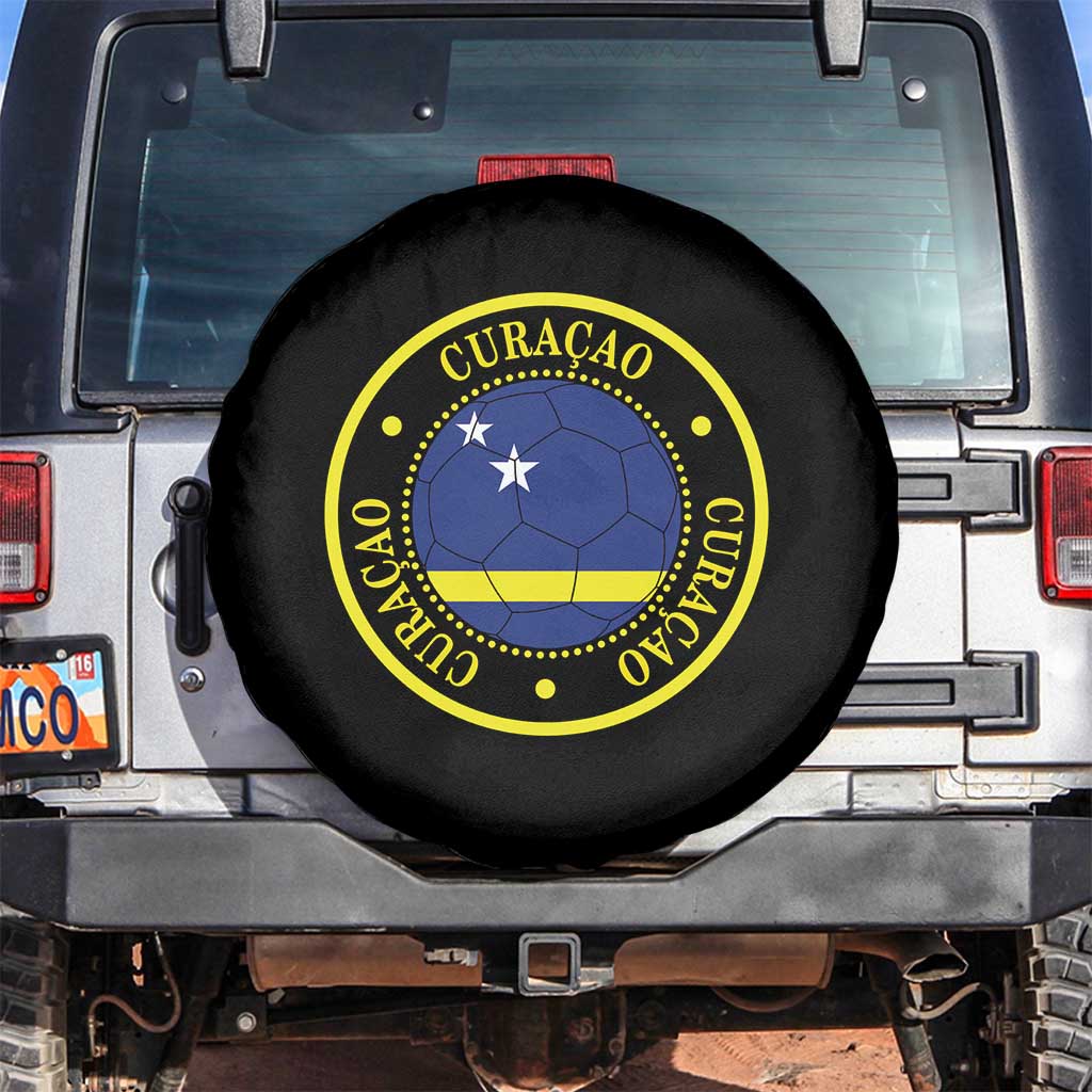 Curaçao Football Pride Circular Crest Vintage Spare Tire Cover Curacao Flag Soccer Fans Graphic