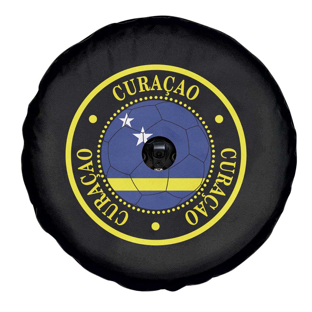 Curaçao Football Pride Circular Crest Vintage Spare Tire Cover Curacao Flag Soccer Fans Graphic