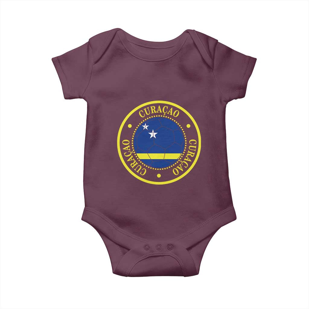 Curaçao Football Pride Circular Crest Vintage Baby Onesie Curacao Flag Soccer Fans Graphic