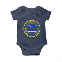 Curaçao Football Pride Circular Crest Vintage Baby Onesie Curacao Flag Soccer Fans Graphic