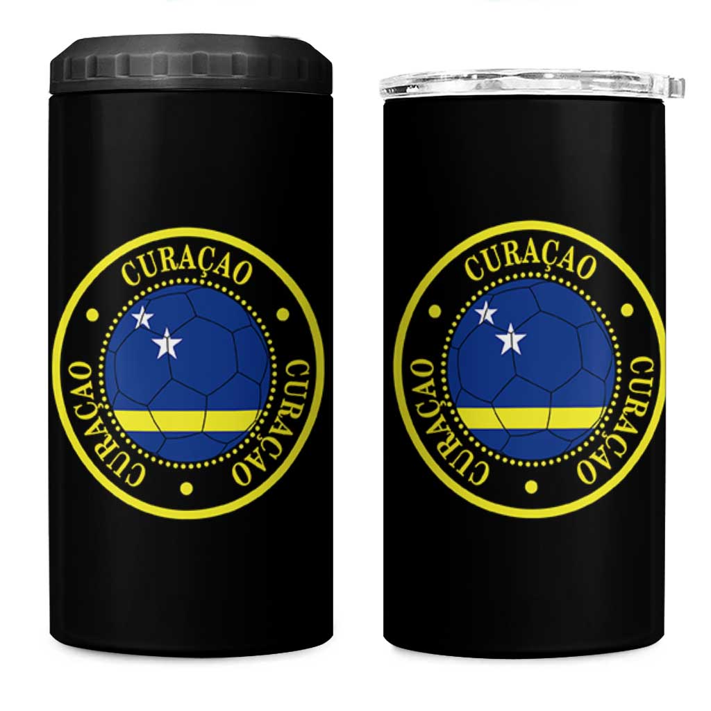 Curaçao Football Pride Circular Crest Vintage 4 in 1 Can Cooler Tumbler Curacao Flag Soccer Fans Graphic