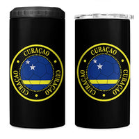 Curaçao Football Pride Circular Crest Vintage 4 in 1 Can Cooler Tumbler Curacao Flag Soccer Fans Graphic