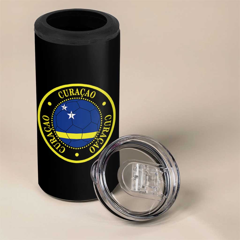 Curaçao Football Pride Circular Crest Vintage 4 in 1 Can Cooler Tumbler Curacao Flag Soccer Fans Graphic