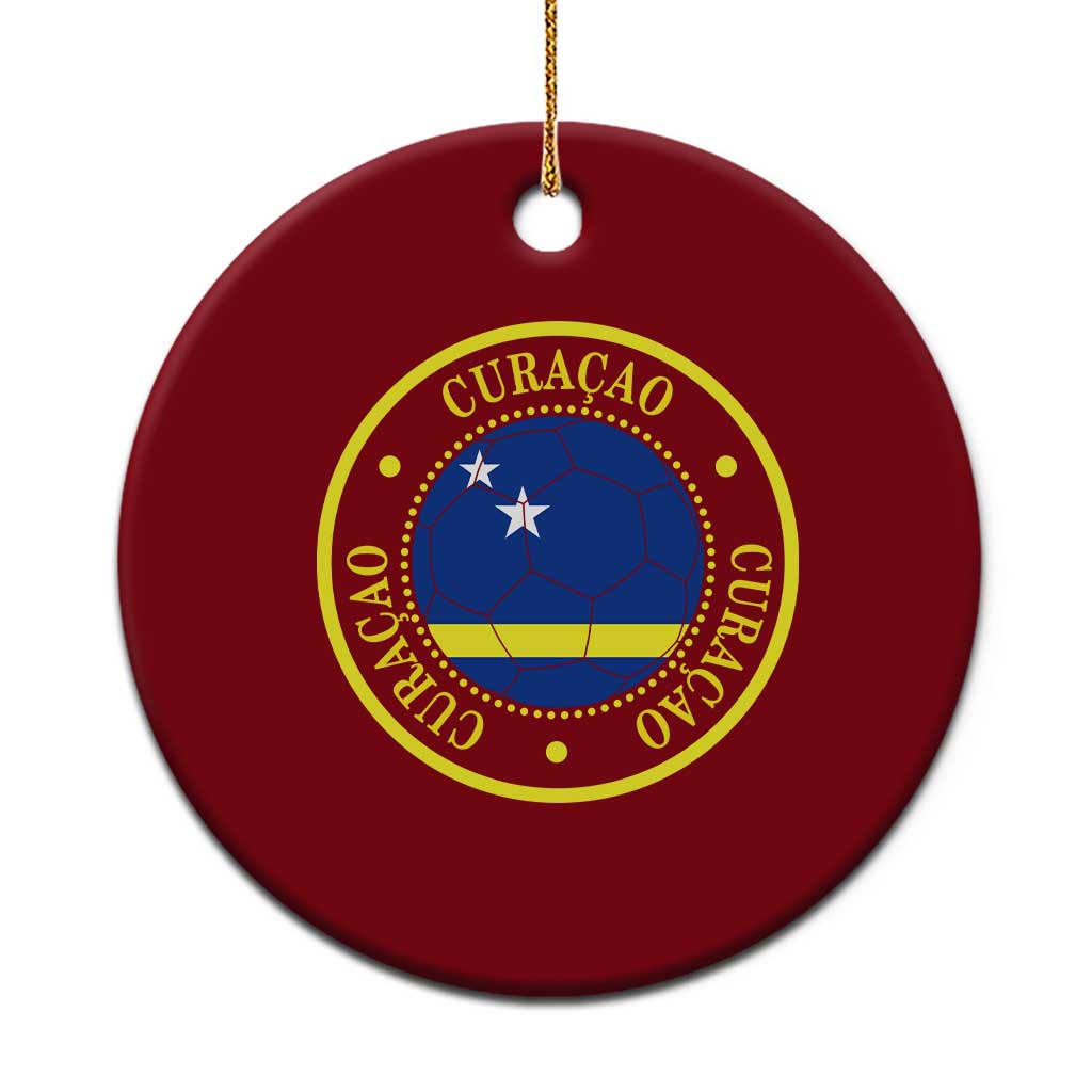 Curaçao Football Pride Circular Crest Vintage Ceramic Ornament Curacao Flag Soccer Fans Graphic