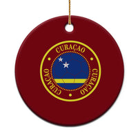 Curaçao Football Pride Circular Crest Vintage Ceramic Ornament Curacao Flag Soccer Fans Graphic