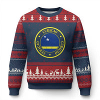 Curaçao Football Pride Circular Crest Vintage Ugly Christmas Sweater Curacao Flag Soccer Fans Graphic