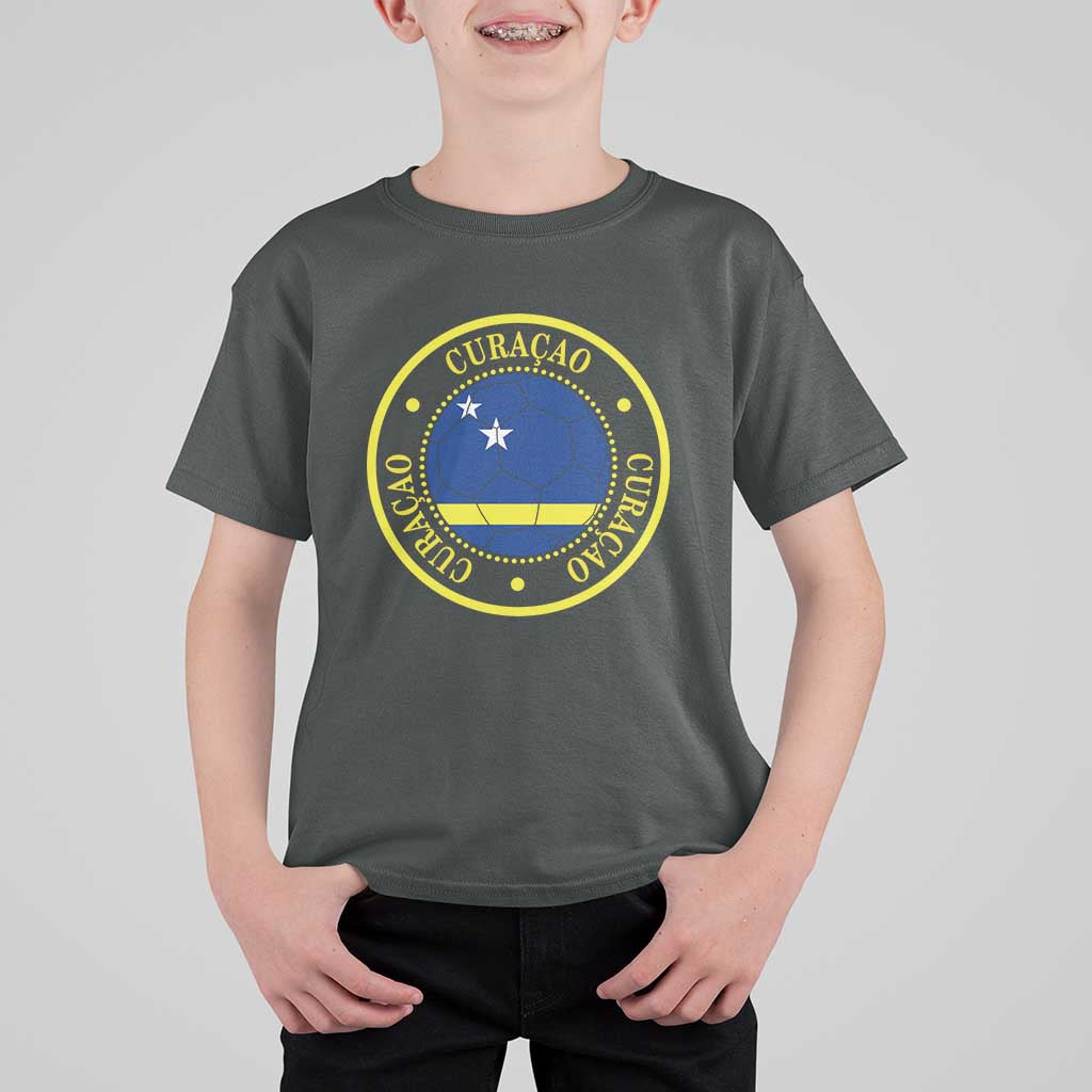 Curaçao Football Pride Circular Crest Vintage T Shirt For Kid Curacao Flag Soccer Fans Graphic