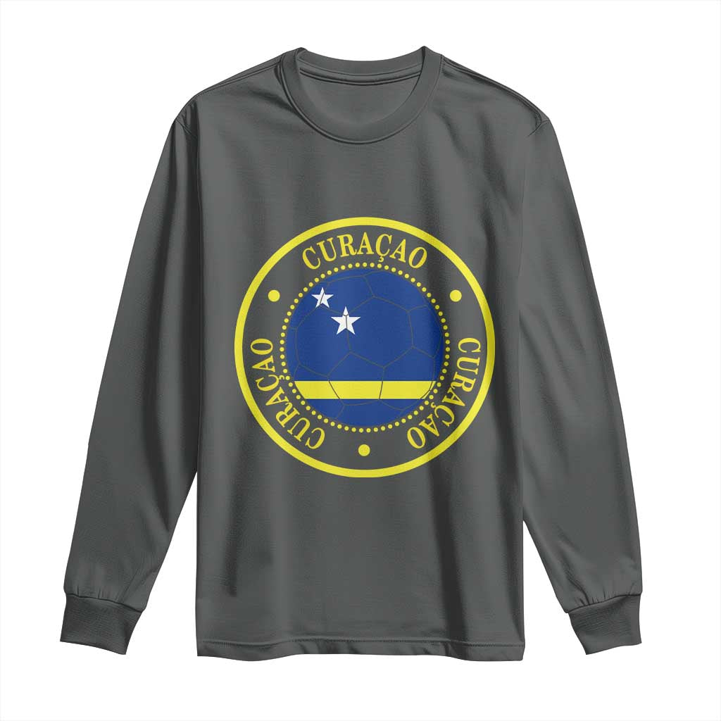 Curaçao Football Pride Circular Crest Vintage Long Sleeve Shirt Curacao Flag Soccer Fans Graphic