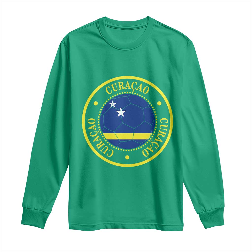 Curaçao Football Pride Circular Crest Vintage Long Sleeve Shirt Curacao Flag Soccer Fans Graphic