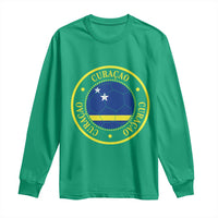 Curaçao Football Pride Circular Crest Vintage Long Sleeve Shirt Curacao Flag Soccer Fans Graphic