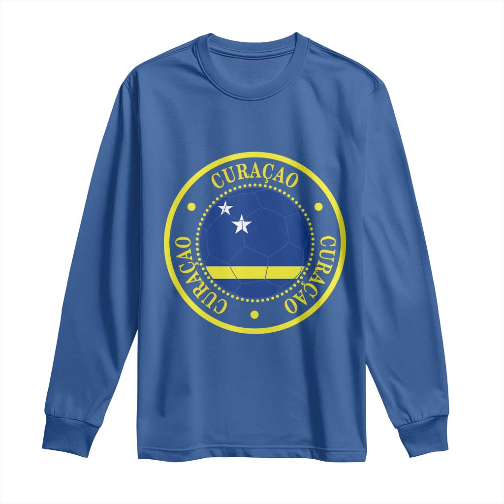 Curaçao Football Pride Circular Crest Vintage Long Sleeve Shirt Curacao Flag Soccer Fans Graphic