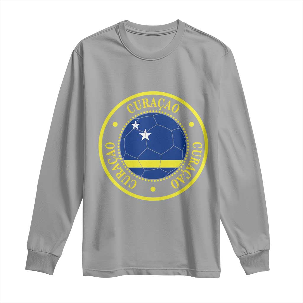 Curaçao Football Pride Circular Crest Vintage Long Sleeve Shirt Curacao Flag Soccer Fans Graphic