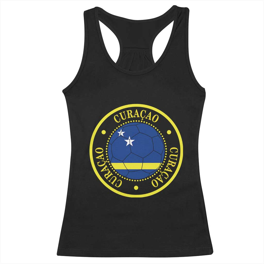 Curaçao Football Pride Circular Crest Vintage Racerback Tank Top Curacao Flag Soccer Fans Graphic