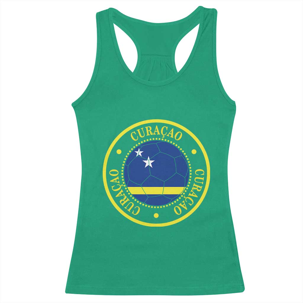 Curaçao Football Pride Circular Crest Vintage Racerback Tank Top Curacao Flag Soccer Fans Graphic