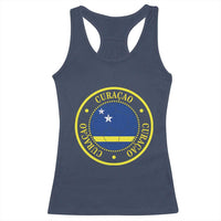 Curaçao Football Pride Circular Crest Vintage Racerback Tank Top Curacao Flag Soccer Fans Graphic