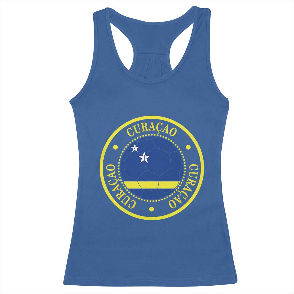 Curaçao Football Pride Circular Crest Vintage Racerback Tank Top Curacao Flag Soccer Fans Graphic