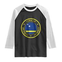 Curaçao Football Pride Circular Crest Vintage Raglan Shirt Curacao Flag Soccer Fans Graphic