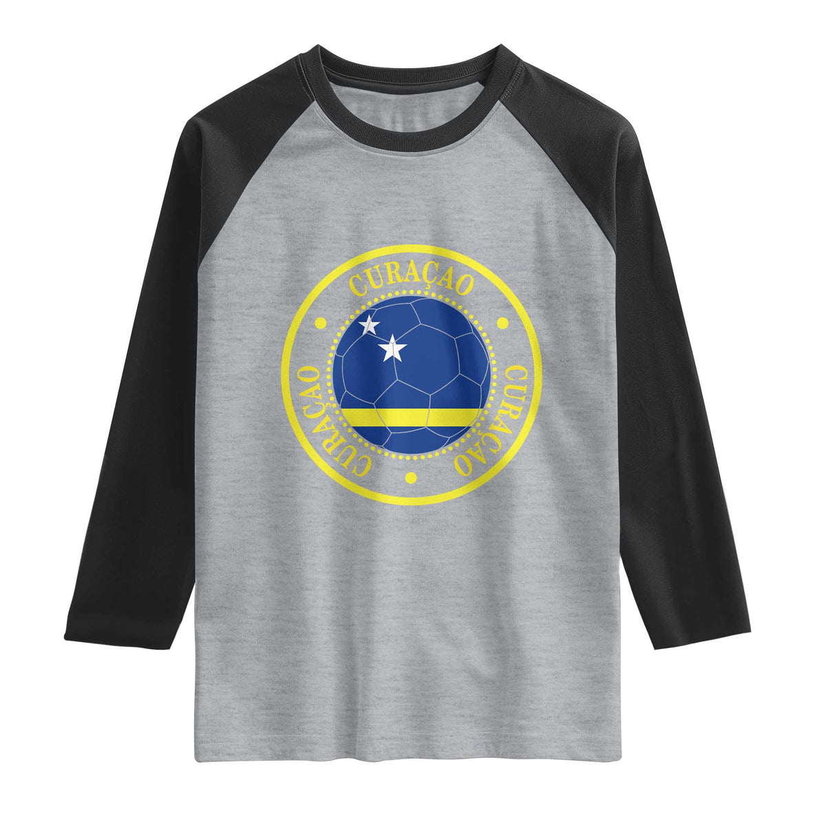 Curaçao Football Pride Circular Crest Vintage Raglan Shirt Curacao Flag Soccer Fans Graphic
