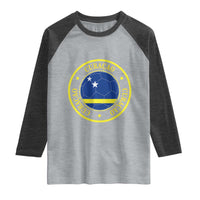 Curaçao Football Pride Circular Crest Vintage Raglan Shirt Curacao Flag Soccer Fans Graphic