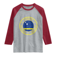 Curaçao Football Pride Circular Crest Vintage Raglan Shirt Curacao Flag Soccer Fans Graphic