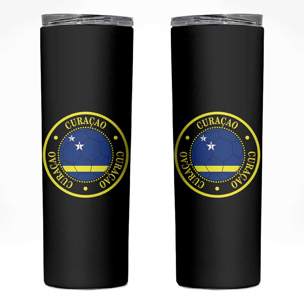 Curaçao Football Pride Circular Crest Vintage Skinny Tumbler Curacao Flag Soccer Fans Graphic