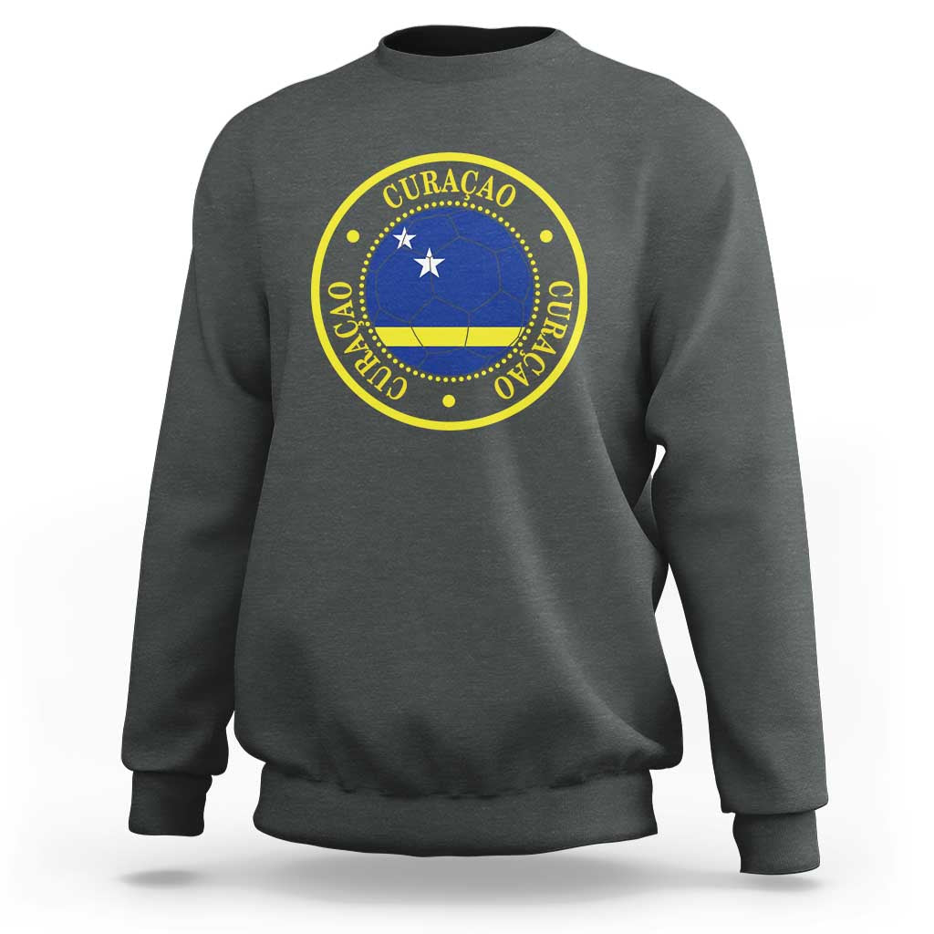 Curaçao Football Pride Circular Crest Vintage Sweatshirt Curacao Flag Soccer Fans Graphic