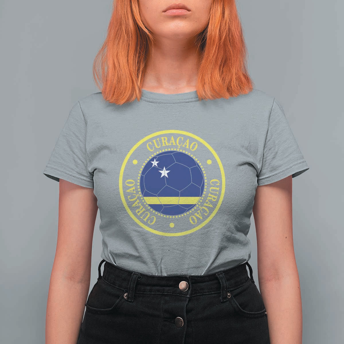 Curaçao Football Pride Circular Crest Vintage T Shirt For Women Curacao Flag Soccer Fans Graphic
