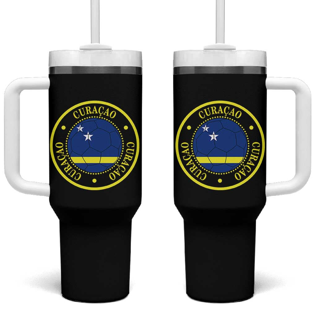 Curaçao Football Pride Circular Crest Vintage Tumbler With Handle Curacao Flag Soccer Fans Graphic