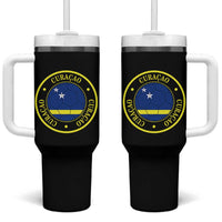Curaçao Football Pride Circular Crest Vintage Tumbler With Handle Curacao Flag Soccer Fans Graphic