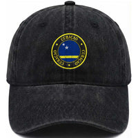 Curaçao Football Pride Circular Crest Vintage Washed Cotton Baseball Cap Curacao Flag Soccer Fans Graphic